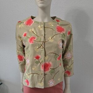 Trinity Beige Linen Jacket with Floral Embroidery Motif